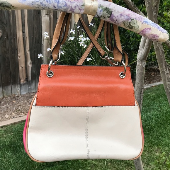 Etienne Aigner Women’s Designer Pink Orange Cream Crossbody Handbag EUC - Picture 3 of 5